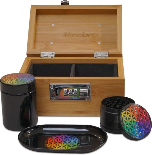 Miniatura 6 de Miracles Caja de almacenamiento de bambú – Caja de almacenamiento decorativa con tapa y cerradura combinada – Caja de bambú con accesorios