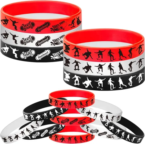 Miniatura 6 de 24 pulseras de goma para monopatín, pulseras de Slicone, suministros de fiesta deportiva, patineta, deportes extremos, cumpleaños, baby shower