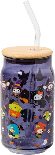 Miniatura 13 de Silver Buffalo Sanrio - Vaso de vidrio rosa con tapa de bambú y sorbete de vidrio de Hello Kitty, 16 onzas Hello Kitty Agitando