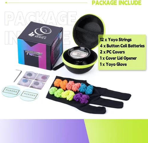 Miniatura 7 de MAGICYOYO Yoyo profesional con luz Y02 para trucos avanzados, yoyo LED de aleación de aluminio con guante, bolsa de almacenamiento, 4 baterías y 12