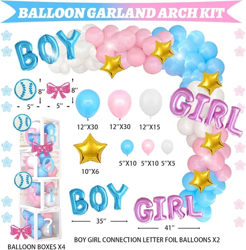 Miniatura 5 de Hombae Decoraciones de Revelación de Género de Béisbol o Lazos, 171 Piezas Decoraciones de Revelación de Género de Niño o Niña Telón de Fondo Globos