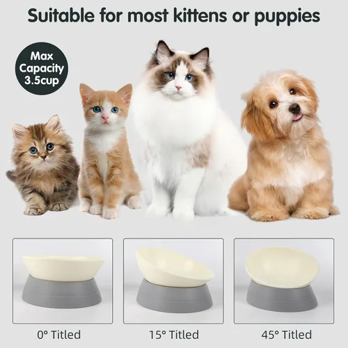 Miniatura 3 de Cuenco Bulldog Antideslizante para Perros y Gatos, Desmontable, de Goma, Esteril, Inclinable, Base Inclinada (Gris, 3.5 Tazas (Perro Mediano/Grande))