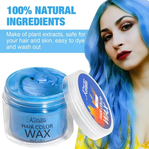 Cera temporal para el cabello, color azul, cera de pintura de tinte para el cabello de Magic Master Keratin natural, lavable y temporal para niños,