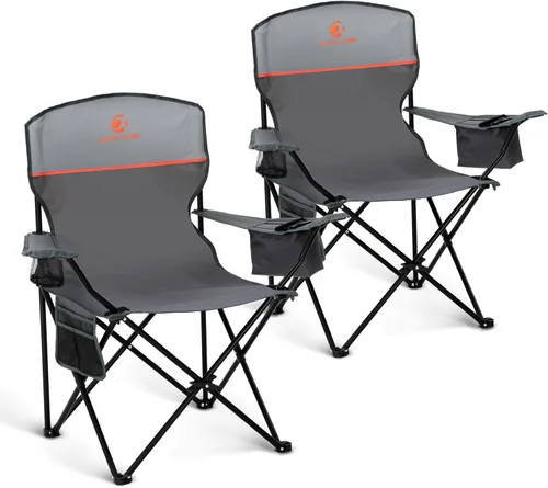 Miniatura 10 de LET'S CAMP Silla de camping 2 unidades de sillas plegables con bolsa enfriadora de 4 latas, silla de césped portátil con soporte para tazas, Negro