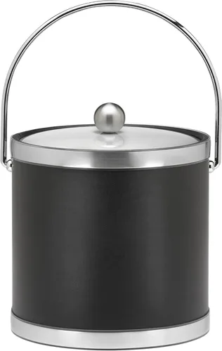 Kraftware Sophisticates - Cubo de hielo cromado cepillado con mango de pacas y cubierta de metal, color negro, 3 cuartos de galón