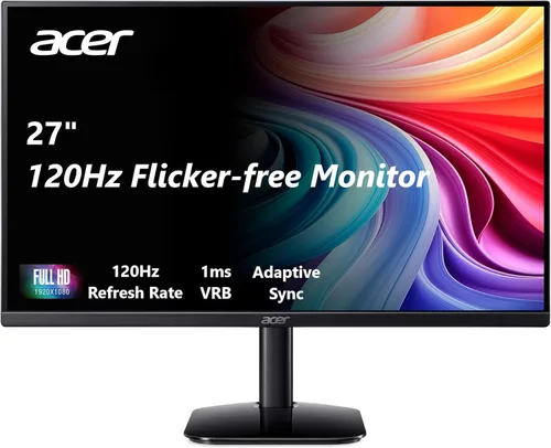 Acer Monitor de 27 pulgadas - Pantalla FHD IPS KB272-27 pulgadas (1920 x 1080), frecuencia de actualización de hasta 120 Hz, 99% sRGB, inclinación,
