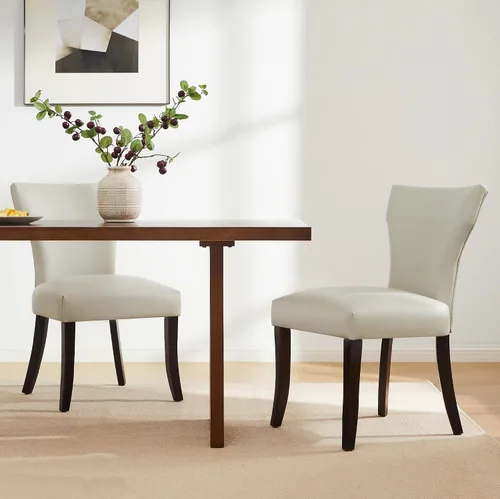 Miniatura 2 de Watson & Whitely Juego de 2 sillas tapizadas de cocina y comedor con respaldo bajo, sillas de comedor de piel sintética con patas de madera maciza