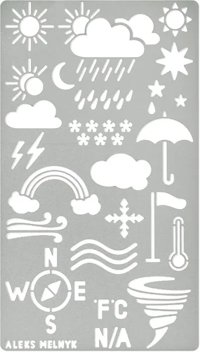 Aleks Melnyk No.14 Plantilla de diario de metal, pronóstico del tiempo, gota de lluvia, paraguas, plantilla de acero inoxidable, 1 unidad, plantilla
