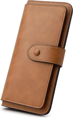 Miniatura 12 de Cartera de cuero con bloqueo RFID para mujeres, diseño delgado de triple pliegue con 14 ranuras para tarjetas y bolsillo con cremallera, Negro
