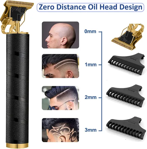 Miniatura 7 de Cortadora de pelo inalámbrica, recortadora de barba para hombres, kit de aseo recargable con hoja en T con bolsa de maquillaje para el hogar