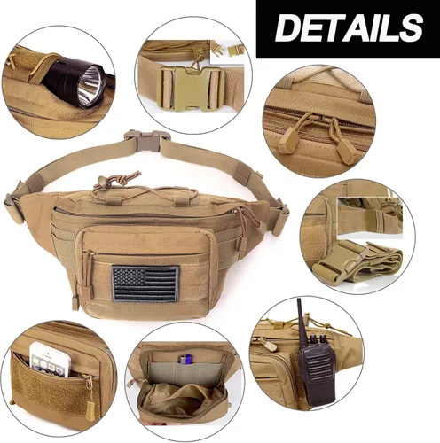 Miniatura 4 de Riñonera táctica, bolsa de cintura militar con cinturón de cadera, bolsas de utilidad para senderismo, escalada, pesca al aire libre con parche de 1