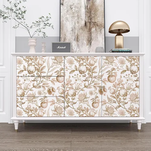 Miniatura 6 de VEELIKE Gold Birds - Papel tapiz de vinilo floral, autoadhesivo, extraíble, apto para inquilinos, 17.7 x 354 pulgadas