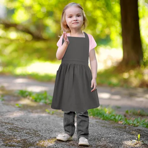 Miniatura 6 de Delantal con o sin pechera para niños, Delantal con espalda cruzada, Delantales con babero estilo japonés Ropa para el hogar Beige+gris