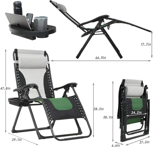 Miniatura 3 de Silla acolchada de gravedad cero de gran tamaño, sillón reclinable para patio al aire libre con portavasos ajustable para patio, piscina, cubierta