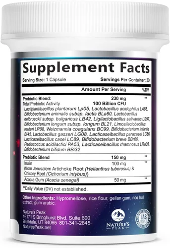 Miniatura 9 de Probióticos premium – 100 mil millones de UFC por cápsula – 16 cepas + prebióticos – el mejor suplemento de salud intestinal para mujeres y hombres