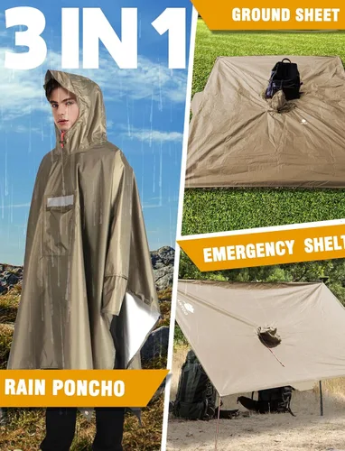 Miniatura 88 de ANYOO Poncho de lluvia con capucha para adultos, impermeable, ligero, para hombres y mujeres, chaqueta de lluvia reutilizable para emergencias al