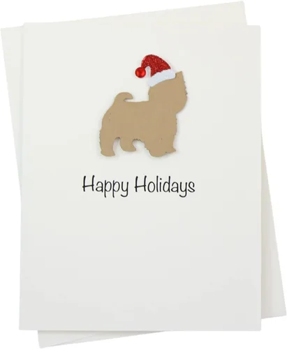 Miniatura 32 de Black Doodle Bernedoodle - Tarjetas de Navidad (10 unidades), hechas a mano, base blanca, perro con sombrero de Papá Noel Negro