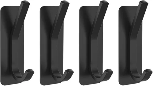 Ganchos adhesivos negros para toallas de baño montados en la pared, paquete de 4 ganchos para toallas de baño, soporte para bata, gancho de acero