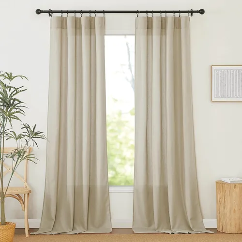 Miniatura 33 de RYB HOME - Cortinas de lino natural de 36 pulgadas de largo, juego de 2 paneles - Cortinas tejidas de lino suaves y transpirables, cortinas ligeras
