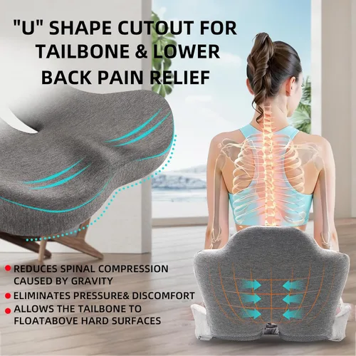 Miniatura 5 de Cojín de asiento de camión de espuma viscoelástica, cojín de silla de diseño ergonómico en forma de L con soporte lumbar para aliviar la presión