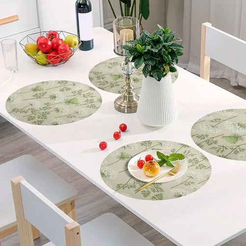 Miniatura 6 de Flowers Green White Blooms Beige Dining Room Table Placemats, Heat Resistant Non Slip Washable Round Place Mats for Kitchen one sizex1