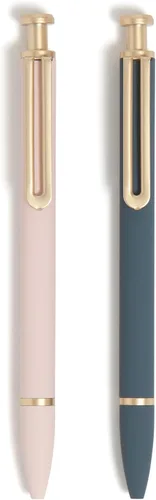 U Brands Bolígrafos Monterey, juego de 2, gris pizarra oscuro y rosa suave con detalles dorados, punta gruesa (1.0 mm), tinta negra