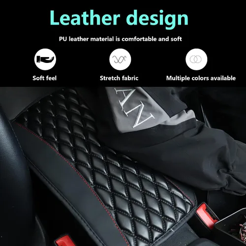 Miniatura 5 de Funda para consola central de automóvil, funda de piel sintética para reposabrazos de automóvil con diseño de rejilla de diamante, fundas Negro