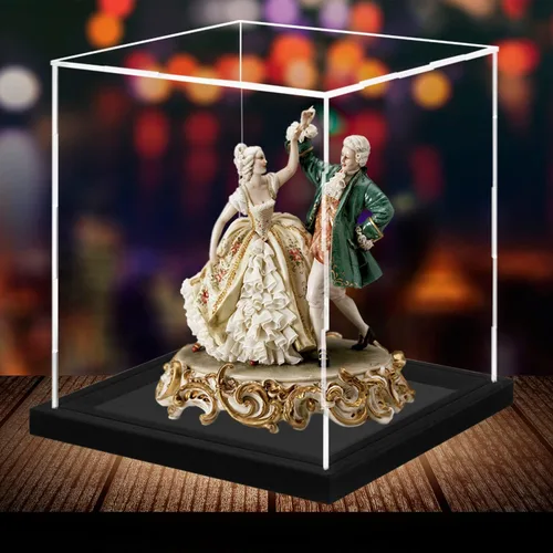Miniatura 21 de Vitrina de acrílico con base negra, caja de exhibición de acrílico transparente de autoensamblaje con tapa, 6 pulgadas (largo y ancho) x 7.8 Negro