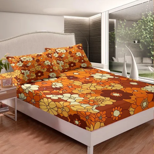 Miniatura 2 de Juego de ropa de cama con diseño floral bohemio, tamaño individual, diseño retro de flores groovy, 60S y 70S, diseño de flores hippie para niños