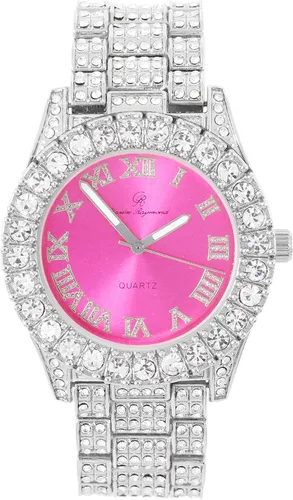 Miniatura 7 de Reloj de mujer con bisel grande de rocas, esfera de color con números romanos, totalmente cubierto en cristales - ST10327LA