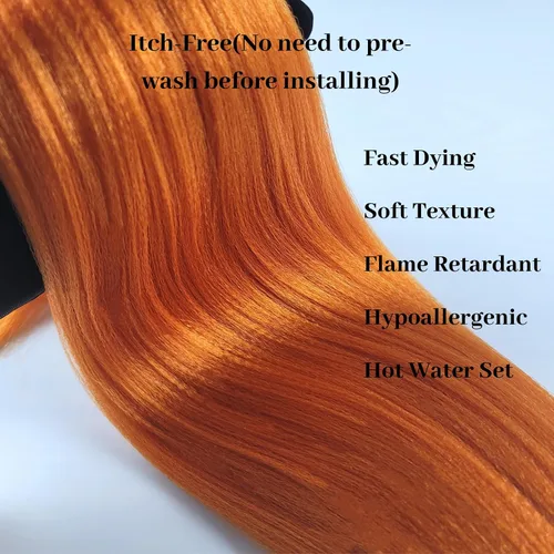 Miniatura 3 de Cabello estirado de fibra Kanekalon para trenzar con cabello humano, color naranja rojizo, 16 pulgadas, paquete de 6