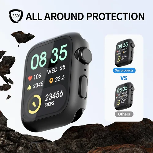 Miniatura 5 de Paquete de 2 fundas de vidrio templado compatibles con Apple Watch, protector de pantalla de policarbonato duro, protección general ligera contra
