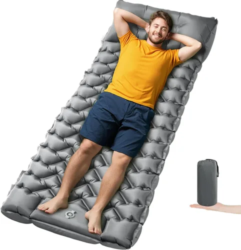 Miniatura 21 de Almohadilla de dormir para camping Oramoose, colchón inflable ultraligero de 4 pulgadas de grosor con almohada, almohadilla de dormir con bomba