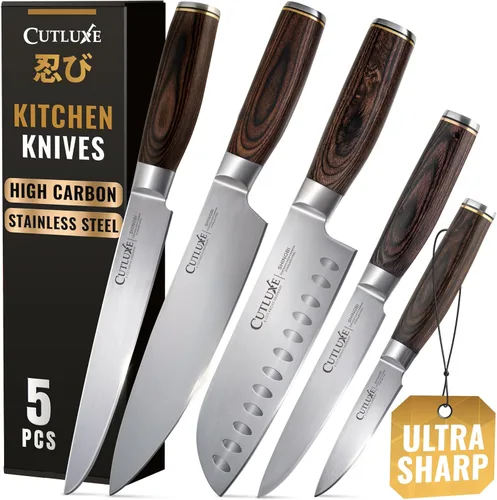 Miniatura 14 de Cuchillo Santoku – Cuchillo japonés ultra afilado de 5 pulgadas para carne y verduras para picar, hoja de acero inoxidable de alto carbono, mango
