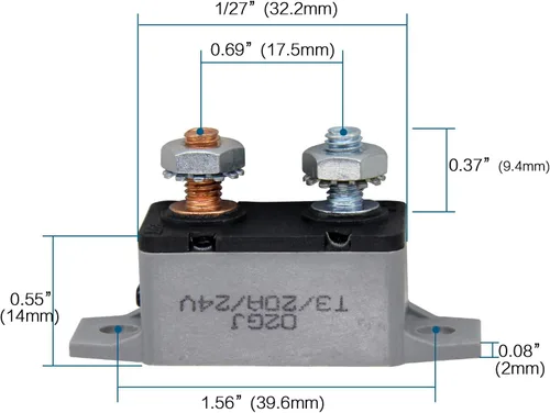 Miniatura 5 de Disyuntor de 6-28V 20A Restablecimiento manual para barcos marinos con cubierta protectora de cinturón rojo de 20 amperios
