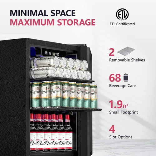 Miniatura 2 de Icyglee Refrigerador de bebidas, mini refrigerador para 16 botellas y 68 latas con puerta de vidrio, refrigerador independiente de bebidas para vino