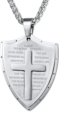 U7 Bible Verse Necklace for Men Women, Armor of God Necklace, Dog Tags Pendant Stainless Steel Inspirational Necklaces for Teens