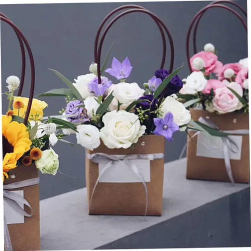 Miniatura 3 de Ckuakiwu Bolsas de ramo de flores, bolsa de regalo de flores de papel kraft con asa, bolsa de regalo, caja de regalo floral para recuerdos