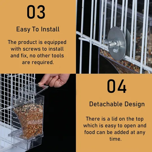 Miniatura 4 de Alimentador automático para jaula de pájaros, sin ensuciar, alimentador de periquitos, contenedor de alimentos de semillas, estación de Transparente