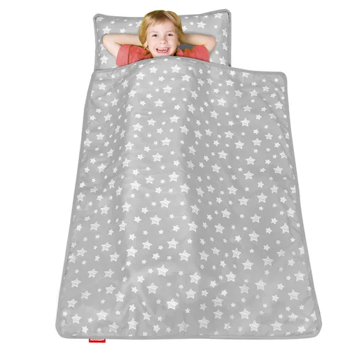 Miniatura 7 de Moonsea Tapete para siesta para niños pequeños con almohada y manta de vellón Minky gris, ligero y suave, perfecto para niños de preescolar