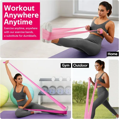 Miniatura 5 de WALITO Bandas de resistencia para entrenamiento, bandas de ejercicio para mujeres y hombres, bandas de entrenamiento para terapia física, 1.Rosa