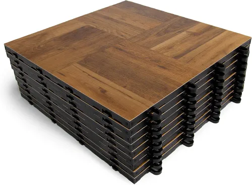 Miniatura 3 de Big Floors 3X3DKMAPLEFLOOR Kit de piso de baile modular entrelazado de plástico liviano (3' x 3'), roble oscuro, 21 piezas