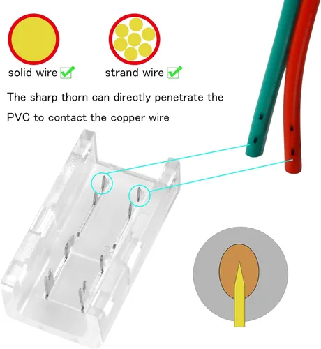 Miniatura 4 de RGBZONE 10 conectores de tira LED de 2 pines, 0.315 in de ancho, sin cables, sin cables, sin soldadura, conector rápido para tiras de luz LED de un