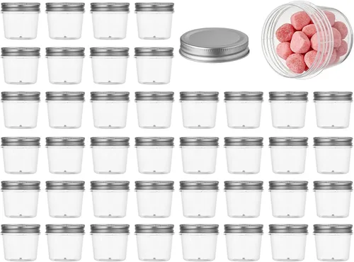 Miniatura 9 de Novelinks - Recipientes de plástico transparente de 4 onzas fluidas con tapas de color oro rosa; envases de plástico transparentes, redondos