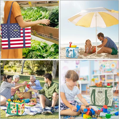 Miniatura 6 de BALEINE Paquete de 3 bolsas reutilizables para comestibles, bolsas de compras plegables para comestibles con fondo reforzado y asas (Frost Abies)