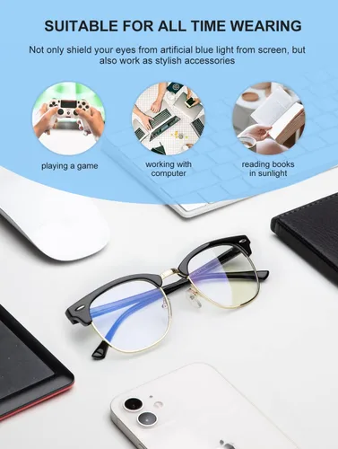 Miniatura 5 de NSSIW Gafas de luz azul para mujeres y hombres, gafas avanzadas para computadora, gafas de juegos, gafas semi sin montura