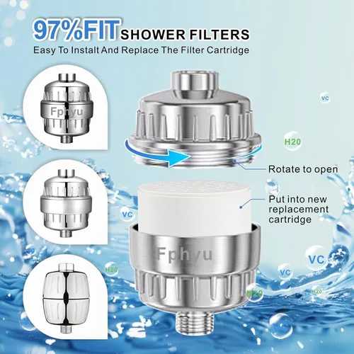 Miniatura 5 de Paquete de 4 cartuchos de repuesto de filtro de ducha de 20 etapas, filtro de ducha universal para agua dura, elimina el 99% de cloro y productos