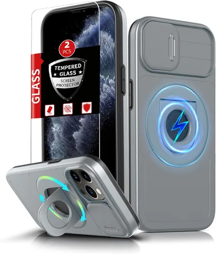 Miniatura 19 de Funda magnética para iPhone 11 Pro compatible con carga inalámbrica MagSafe, con 2 protectores de pantalla, anillo kickstand de 360° integrado +