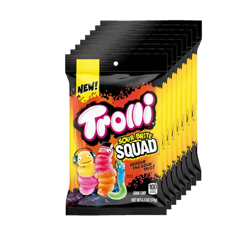 Trolli Sour Brite Squad - Gomitas de caramelo, gusanos de goma agria, 6.3 onzas (paquete de 8)