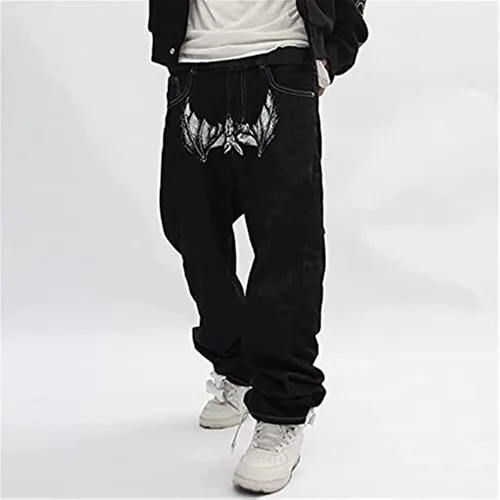 Miniatura 2 de SKYWPOJU Pantalones de mezclilla con bordado de calavera para hombre estilo vintage hip hop de los años 90 con diseño de patineta